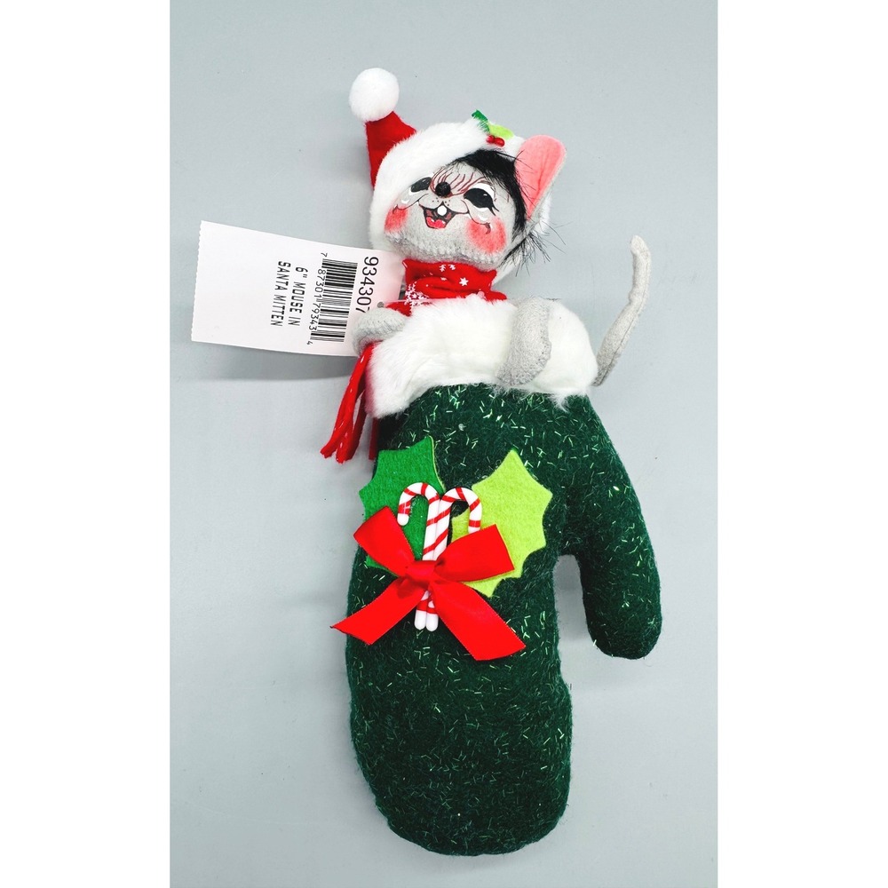 Annalee Mouse In Santa Mitten Green Christmas Hanging Decor Ornament 934307